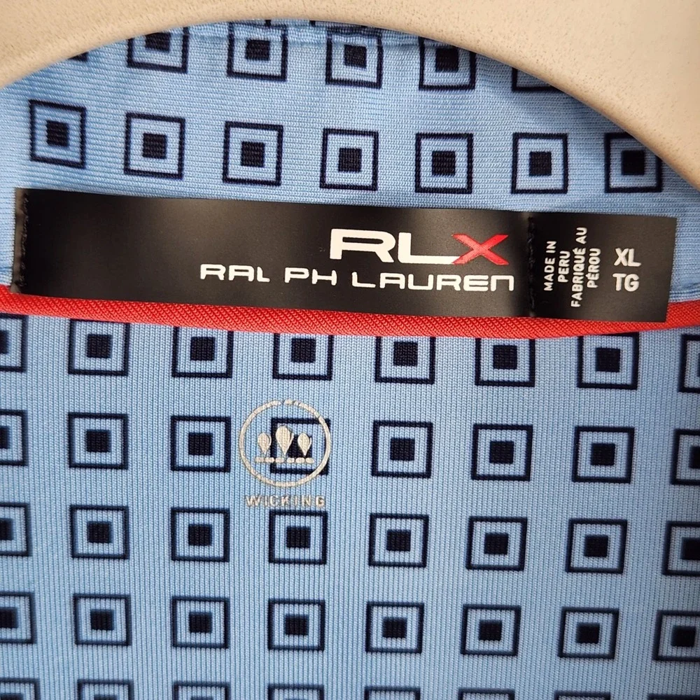 RLX Ralph Lauren Polo Shirt Men's XL Blue‎ Geometric Golf Performance Wicking